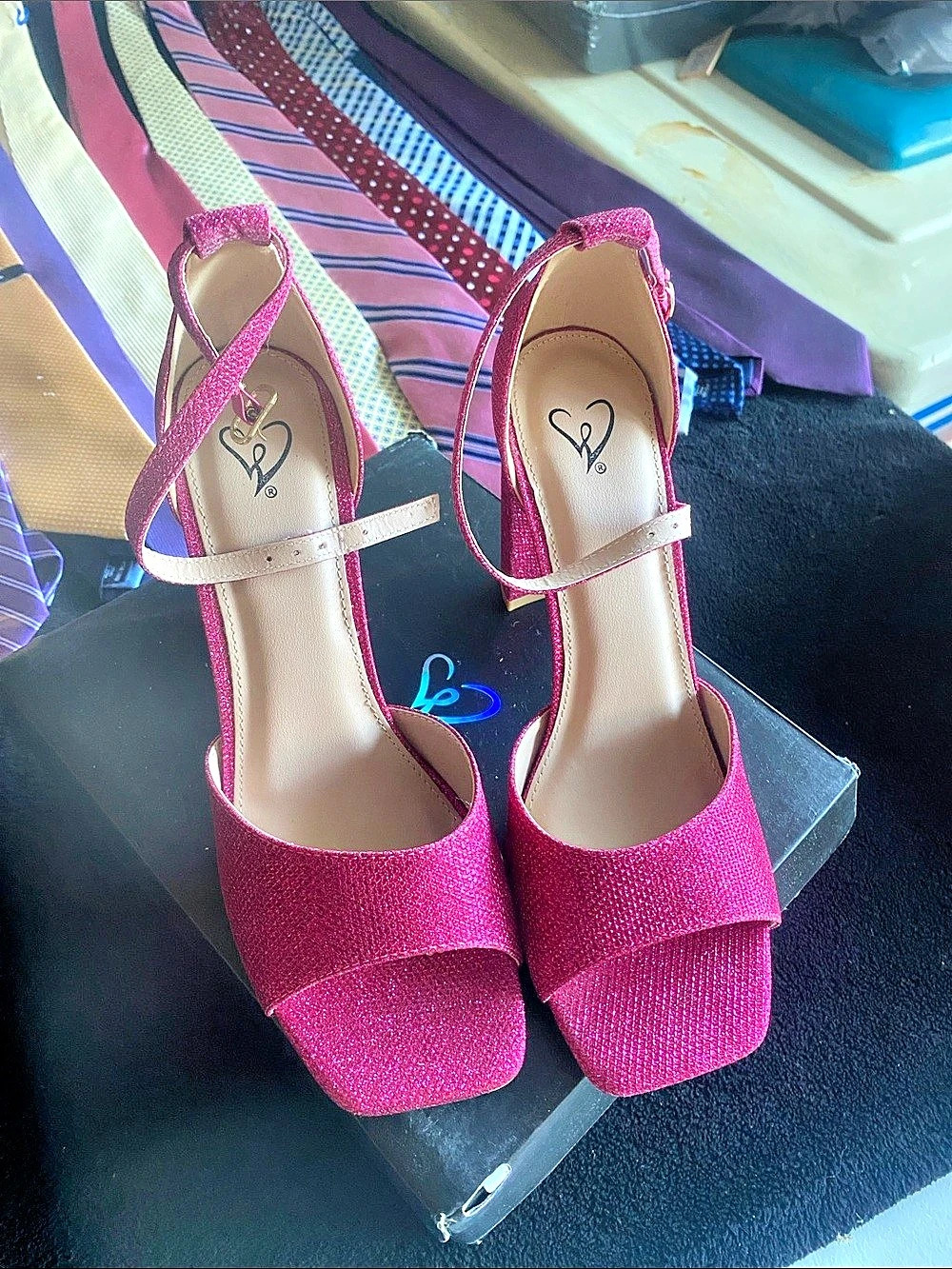 Wild Diva Lounge Glitter Ankle Strap Heels in Pink